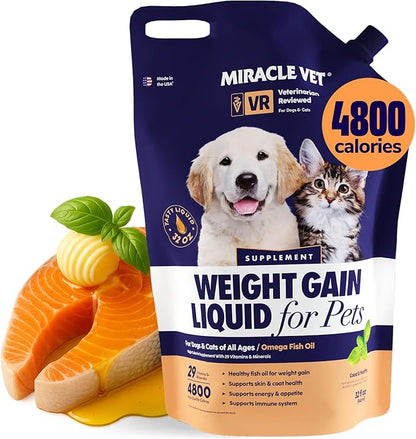High-Calorie Weight Gainer for Dogs &amp; Cats - Multivitamin Nutritional Supplement Gel, Omega Fish Oil, Calcium - Puppy, Senior, Prenatal Cat &amp; Dog Vitamins, Supplements for Weight Gain