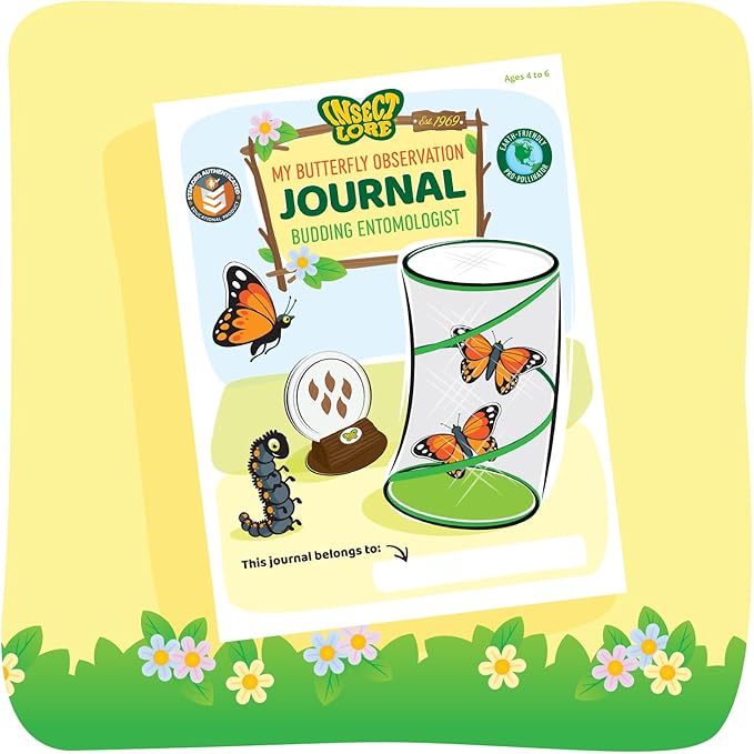 Insect Lore Butterfly Garden Kit – 10 Live Caterpillars, Habitat, STEM Journal, 2 Chrys-a-lid Holding Logs &amp; Feeder – Grow &amp; Release Painted Lady Butterflies – Educational Science Toy