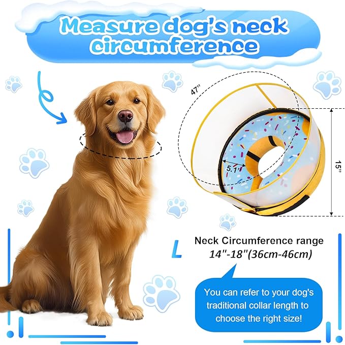 Inflatable Dog Cone Collar with Detachable Enhanced Anti-Licking Shield, Soft Neck Donut Collar for Dogs After Surgery, Adjustable Dog Cone Alternative for Large Medium Small Dogs &amp; Cats