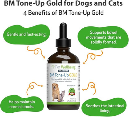 Pet Wellbeing BM Tone-Up Gold for Dogs &amp; Cats - Supports Healthy Digestive Function, Solid Stools, Normal Bowel Movements, Bayberry - Veterinarian-Formulated Herbal Supplement 4 oz (118 ml)