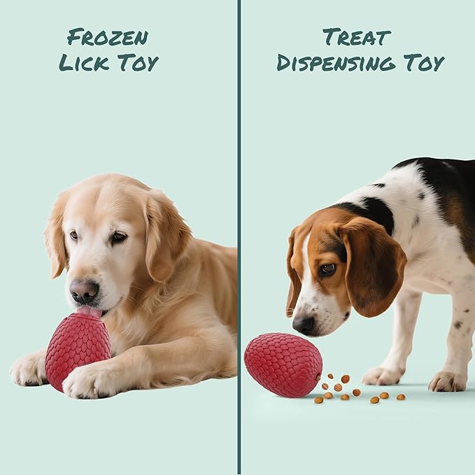 Enrichment Frozen Treat Toy for Dogs - 2-in-1 Dog Licking Toy &amp; Dispensing Dog Puzzle Toy, Fillable Rubber Interactive Toy, Keeps Them Busy, Reduces Anxiety, Safe &amp; Easy to Clean Red