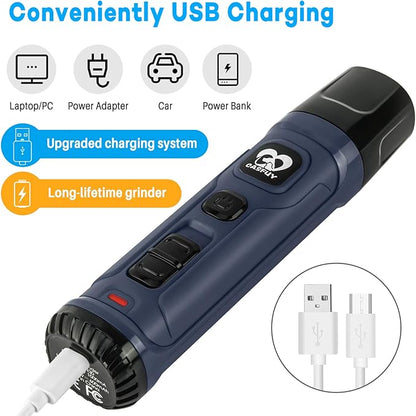 Casfuy Dog Nail Grinder with 2 LED Light - New Version 2-Speed Powerful Electric Pet Nail Trimmer Professional Quiet Painless Paws Grooming &amp; Smoothing for Small Medium Large Dogs and Cats (Blue)