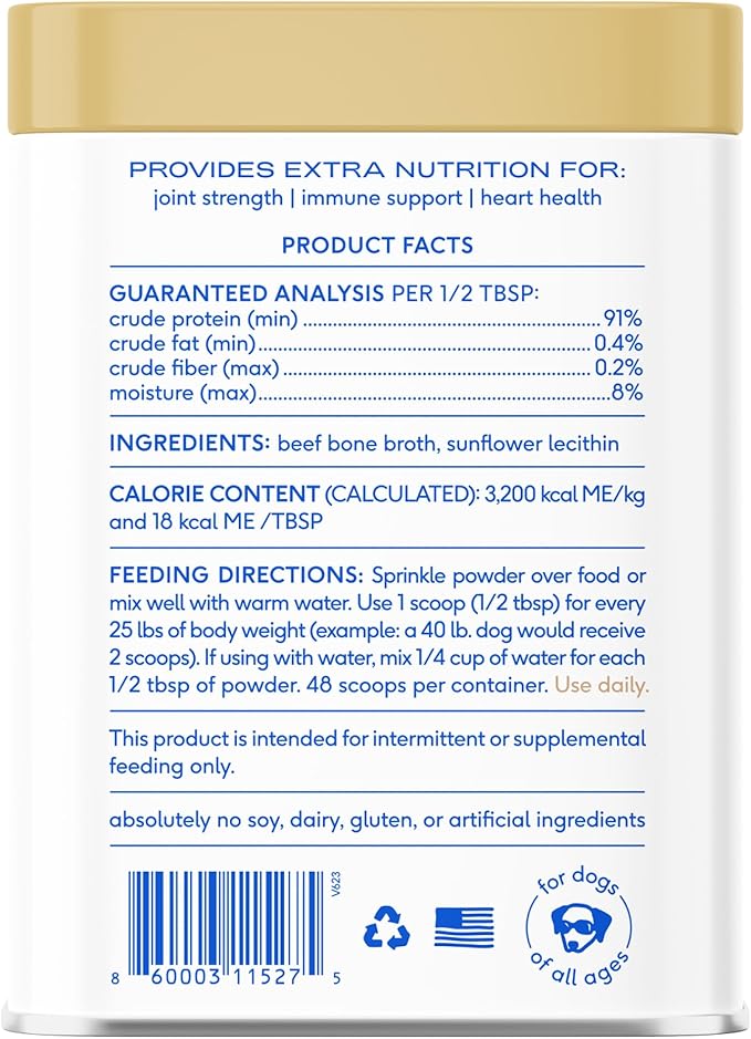 Native Pet Bone Broth for Dogs - Made with Real Beef Bone Broth, Dog Food Toppers for Picky Eaters - Provides Extra Hydration &amp; Nutrition for Joint Strength, Immunity &amp; Heart Health-48 Scoops