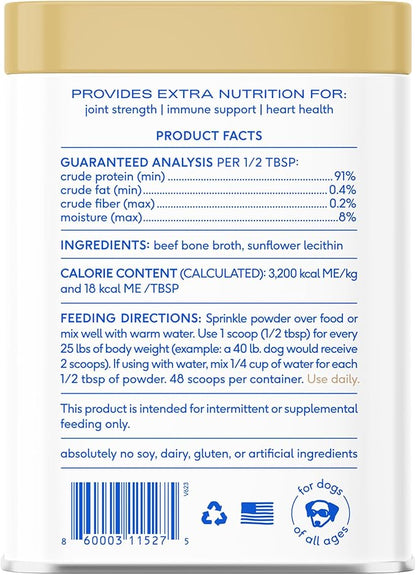 Native Pet Bone Broth for Dogs - Made with Real Beef Bone Broth, Dog Food Toppers for Picky Eaters - Provides Extra Hydration &amp; Nutrition for Joint Strength, Immunity &amp; Heart Health-48 Scoops