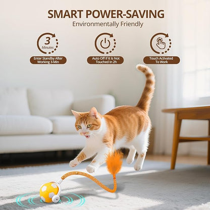 Cat Toy Ball,Interactive Cat Toy Ball with 3 Modes for Indoor Cat,The 2025 Generation Self Moving Cats Toy,Rolling Cats Toy with Feather &amp; Bells for Bored Cats &amp; Small dogs,Touch to Activate (Orange)