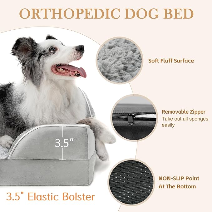 Comfort Expression Small Dog Beds Waterproof Cat Beds Orthopedic Foam Sofa Beds for Small Dogs Comfy Pet Bed with Washable Removable Cover &amp; Non-Slip Bottom(XX-Small,Grey White)