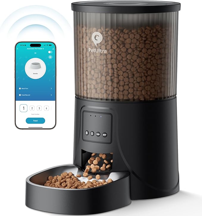 Automatic Cat Feeder WiFi- 5Ghz Cat Food Dispenser with APP Remote Control- Auto Pet Feeder for Small Dog Indoor- Easy to Set Up and Clean- Dual Power with Desiccant Bag&amp; Stainless Steel