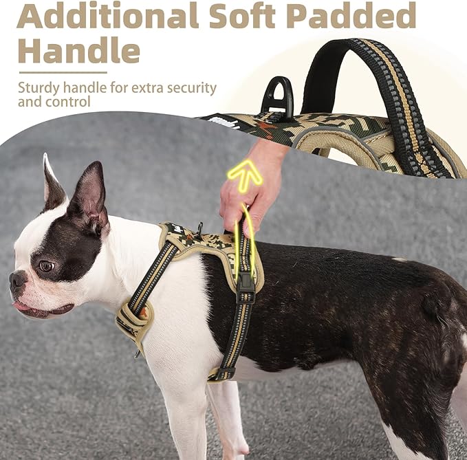 PUPTECK No Pull Dog Harness for Large, Adjustable Reflective Dog Harness with Handle Easy Control, Comfortable Soft Padded Pet Vest Harness for Large Dogs, Camouflage L