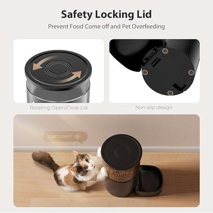 Automatic Cat Feeders, 5L Large Capacity, Timed Feeding Dry Food, Dual Power Design, Programmable Portion Size, 1-6 Meals Per Day, with Desiccant, Suitable for Small Pets Food Dispenser, Black