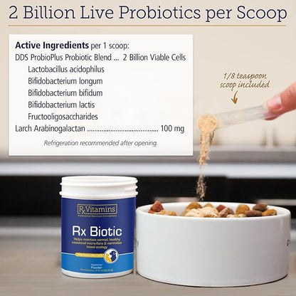 Rx Vitamins Rx Biotic - Probiotic Powder for Dogs and Cats - Cat Digestive Support &amp; Probiotic for Dogs Gut Health - Dog Probiotics for Digestive Health - 2.12oz