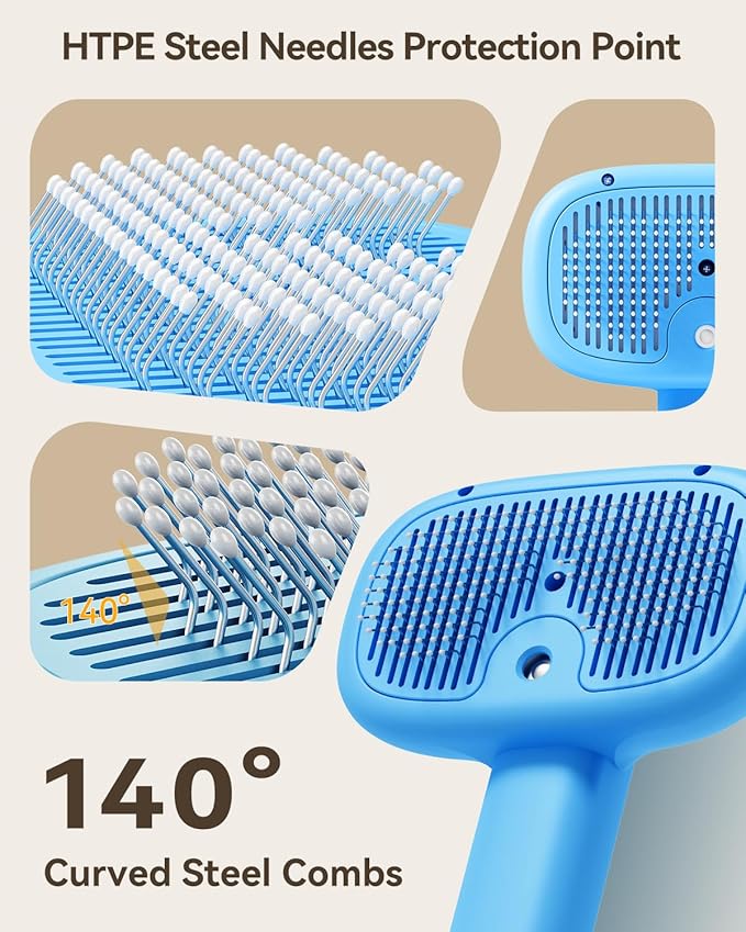 ROJECO 3-in-1 Pet Steam Brush for Cats&amp;Dogs - Detangling Comb with Adjustable Mist, Handheld Deshedding Grooming Tool for Long/Short Hair, Massage Brush &amp; Shedding Control Gift,Cordless (Blue)