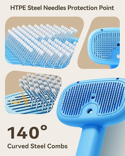 ROJECO 3-in-1 Pet Steam Brush for Cats&amp;Dogs - Detangling Comb with Adjustable Mist, Handheld Deshedding Grooming Tool for Long/Short Hair, Massage Brush &amp; Shedding Control Gift,Cordless (Blue)