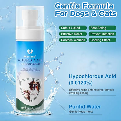 Pet Wound Care,Gentle Formula Wound Spray for Pets, Helps with Rashes,Itching,Skin Irritations, Hot Spots,Bites, Non-irritating for Relief &amp; Treatment,Safe for Dogs&amp;Cats,4.06OZ