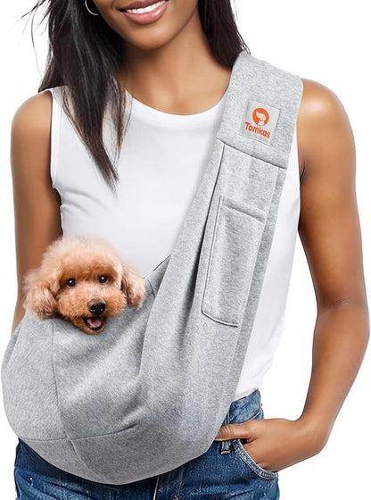 Tomkas Small Dog Sling Carrier - Classic Pocket &amp; Classic Strap - for 3-10 lbs Pets(Grey)