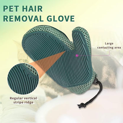 2 in 1 Cat Fur Glove &amp; Pet Hair Remover Glove, Dog Grooming Glove Brush for Shedding, Massage, Efficient Pet Hair Remover Mitt for Cleaner Couch, Carpet [Blue/Single]