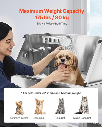 VEVOR Stainless Steel Dog Washing Station, 34 inch Pet Grooming Tub w/Faucet &amp; Showerhead &amp; Soap Holder &amp; Play Balls Simple Dog Bathtub for Multiple Pets, Home Washing Sink