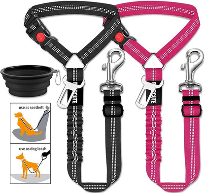 3 Piece Set Dog Seat Belt Retractable Dog Car Seatbelts Adjustable Pet Seat Belt for Vehicle Headrest Restraint Adjustable Heavy Duty &amp; Elastic &amp; Durable Car Harness for Dogs