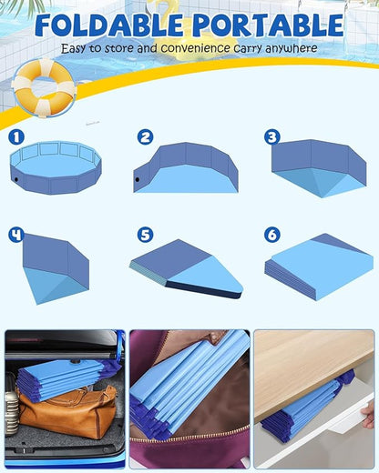 Foldable Dog Pool, YSJILIDE Portable PVC Pet Swimming Pool, Collapsible Plastic Bath for for Large Medium Small Dogs &amp; Kids (XXXL-79"x 16" Blue)
