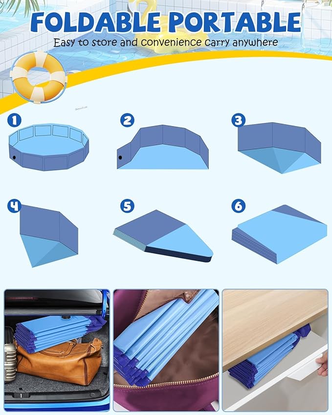 YSJILIDE Foldable Dog Pool, Portable PVC Dog Pet Swimming Pool, Collapsible Plastic Dog Bath for for Large Medium Small Dogs &amp; Kids (XXXXL-97 Blue)