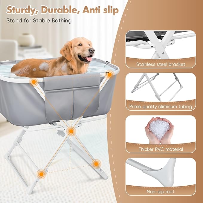 Portable Dog Bathtub, Elevatable Dog Washing Station for Bathing Shower and Grooming, Collapsible Dog Bath Tub for Small/Medium/Large Dogs, Cats &amp; Other Pet (Large Dogs Bathtub)