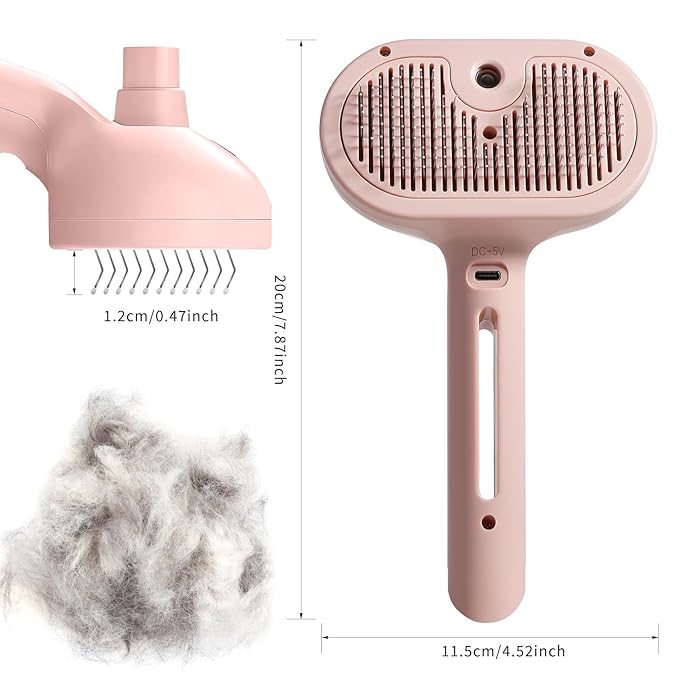 3-in-1 Steam Brush for Cats &amp; Dogs – Hair Removal Comb with One-Click Release &amp; Water Spray – Grooming Brush for Shedding, Long/Short Hair