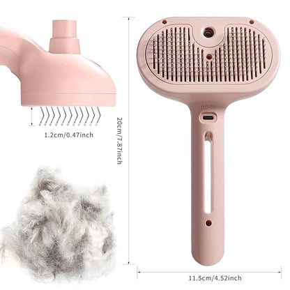 3-in-1 Steam Brush for Cats &amp; Dogs – Hair Removal Comb with One-Click Release &amp; Water Spray – Grooming Brush for Shedding, Long/Short Hair