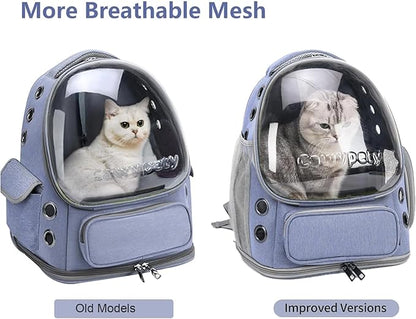 Cat Backpack Carrier, Breathable Cat Carrier Large Space Bubble Pet Backpack for Kitty Small Dog up to 12lbs, Transparent &amp; Foldable Pet Carrier for Travel Hiking (Blue