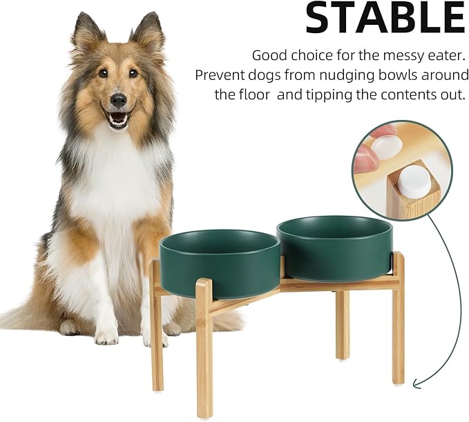 Ceramic Raised Double Bowls Set with Stand, Food &amp; Water Bowls for Large Breed Dogs, Weighted Dog Dishes, Pet Bowl(8.2&