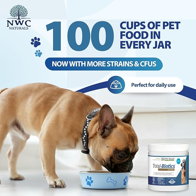 NWC Naturals Total-Biotics, Cat &amp; Dog Probiotics for Digestive Health with Prebiotic, Unflavored Probiotic for Dogs &amp; Cats, Supplement for Gut, Skin, Coat, Stomach Relief, 100 Servings, 2.22 Ounces