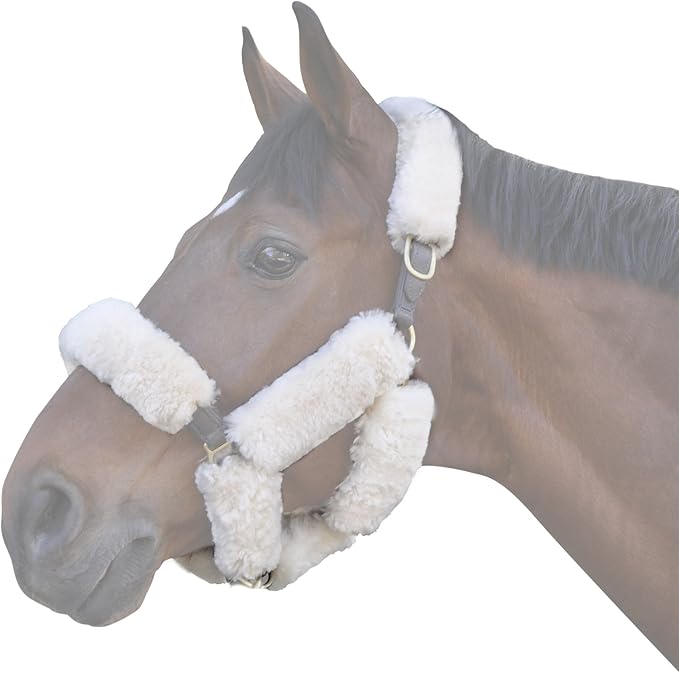 ECP Equine Comfort Products Merino Sheepskin Halter Fleece Set for Horses, 100% Natural Wool, Chafe Protection, Breathable Relief &amp; Cushioned Comfort, Machine Washable, 9-Piece Set, White