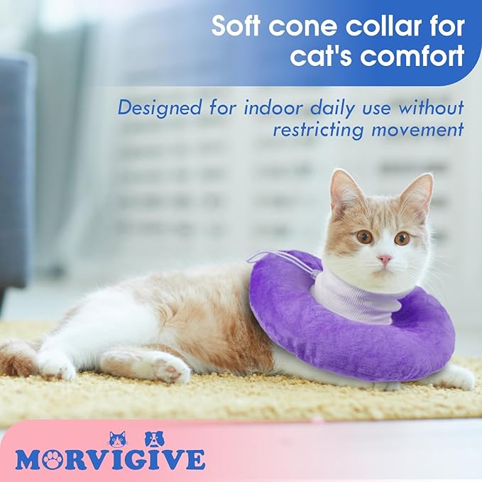 Cat Cone Collar Soft, Adjustable &amp; Lightweight Kitten Elizabethan e Collar to Stop Licking After Surgery, Ideal for Wound Recovery, Durable &amp; Machine Washable, Purple Small