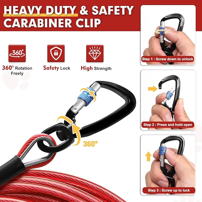 Snagle Paw Dog Tie Out Cable 30FT-1000LBS Break Strength,Heavy Duty Dog Leads for Yard with Shock Absorbing Spring &amp; Swivel Hook,Long Leash Cable for Outdoor Tethering,Dog Line for Small Large Dogs
