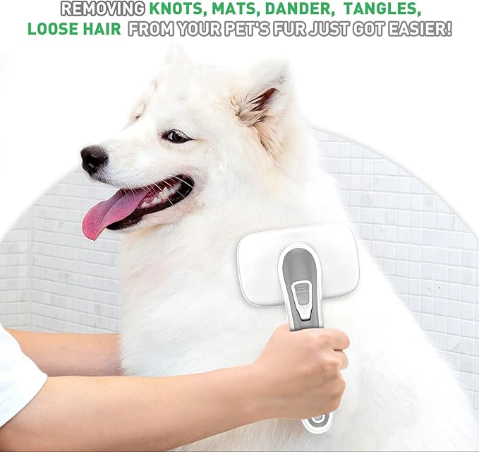 Dogs Cats Self Cleaning Slicker Brush for Shedding &amp; Grooming Any Breed of Pets, Remove Loose Undercoat Knots Mats Tangled Hair for Small Medium Large Animal With Long Short Fur Length-Grey