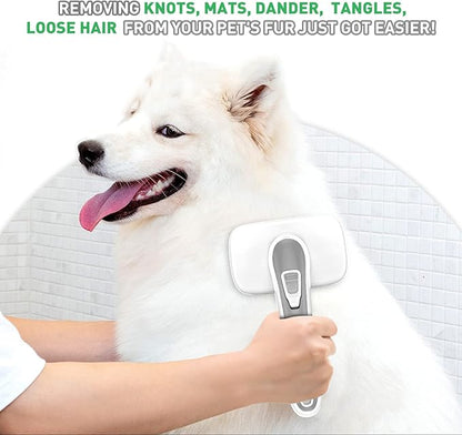 Dogs Cats Self Cleaning Slicker Brush for Shedding &amp; Grooming Any Breed of Pets, Remove Loose Undercoat Knots Mats Tangled Hair for Small Medium Large Animal With Long Short Fur Length-Grey
