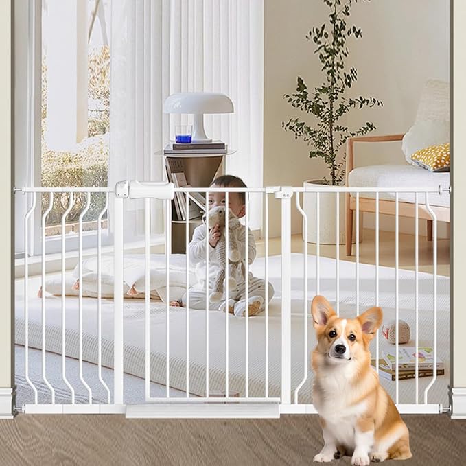 TSAYAWA Narrow Baby gate Baby Safety Gate 24.02-29Inch Auto Close Child Gates, Pressure Mounted Gate for Stairs &amp; Doorways, Indoor/Outdoor Heavy-Duty Pet Gate for Toddlers, Dogs, White