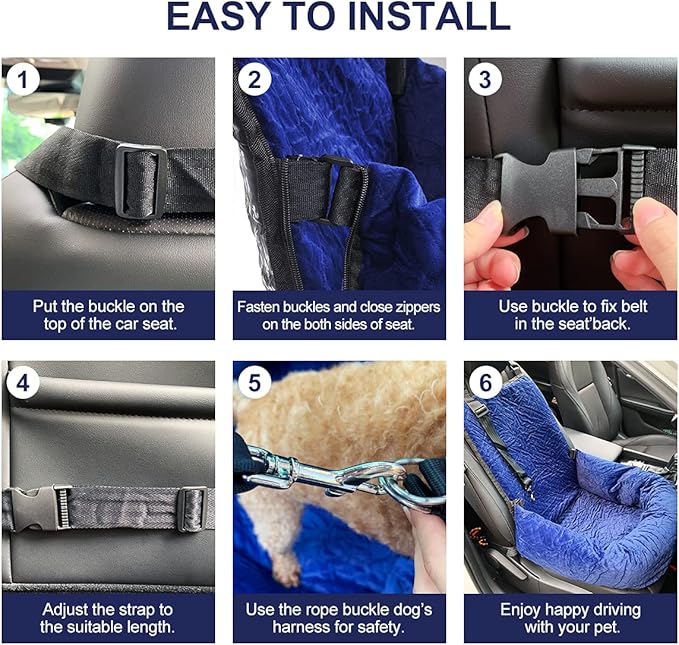 Dog Car Seat for Small Medium Dogs Up to 40lbs, Detachable Washable Soft Pet Booster Travel Bed for Front &amp; Blue Seat with Safety Leash Belt