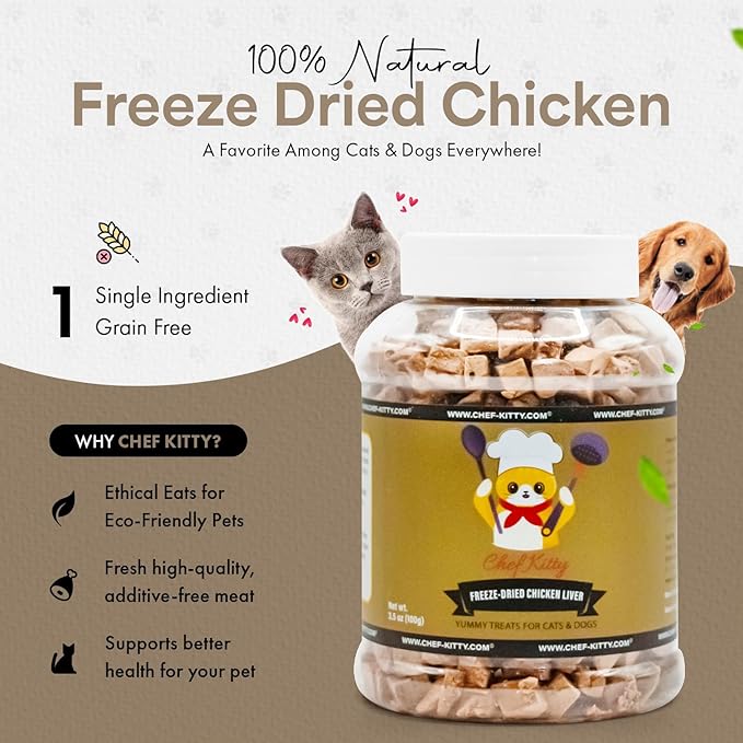 Freeze-Dried Chicken Liver Treats for Cats &amp; Dogs – 100% Human Grade, Single Ingredient, High-Protein, Healthy Snack – No Additives or Preservatives – 3.1oz - Inspected &amp; Tested in USA