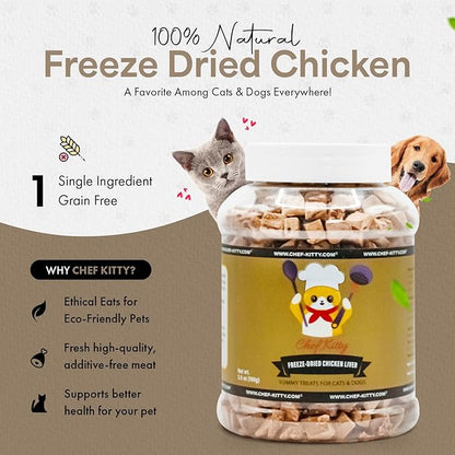 Freeze-Dried Chicken Liver Treats for Cats &amp; Dogs – 100% Human Grade, Single Ingredient, High-Protein, Healthy Snack – No Additives or Preservatives – 3.1oz - Inspected &amp; Tested in USA