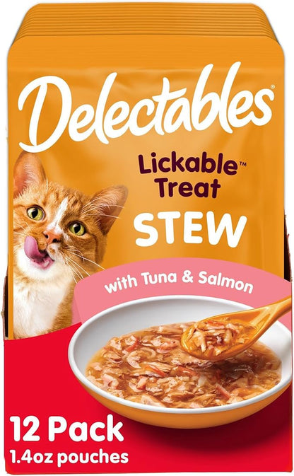 Hartz Delectables Stew Tuna &amp; Salmon Lickable Wet Cat Treats, 1.4 Ounce (Pack of 12)