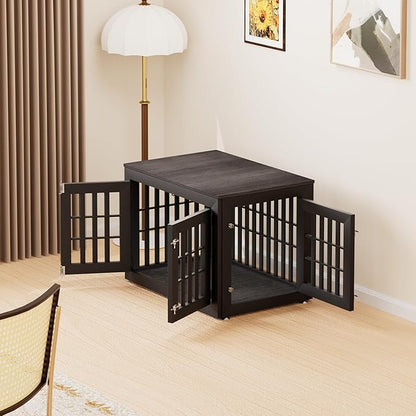 38" Heavy Duty Dog Crate Furniture for Small,Medium and Large Dogs,Rustic Wooden Dog Cage Kennel Indoor Furniture with Waterproof Top,Decorative Pet House Side End Table (Black &amp; Grey)