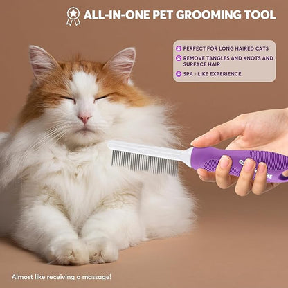 Detangling Pet Comb for Dogs &amp; Cats with Long &amp; Short Stainless Steel Metal Teeth for Removes Tangles and Knots - Detangler Grooming Tool for Dematting Matted Fur.