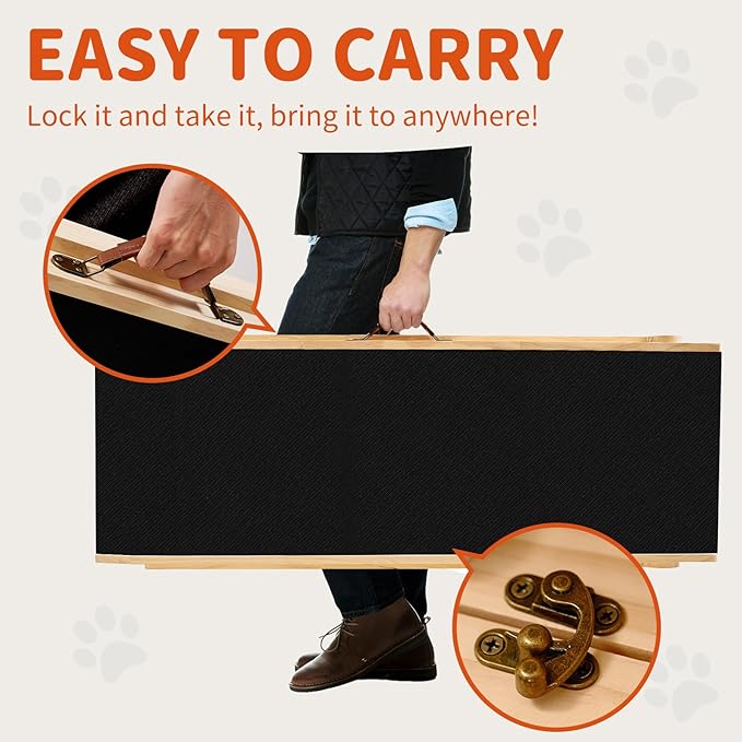 Dog Ramp, 5 Level Adjustable Wooden Folding Pet Ramp for Middle Bed, Couch,SUV-High Traction, Portable Paw Ramps for Small &amp; Large Old Dogs &amp; Cats - Furniture Quality
