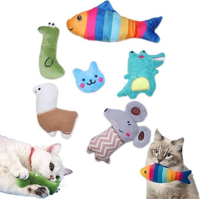 Catnip Toys for Indoor Cats - 6 Pack Organic Plush Kicker Toys, Bite-Resistant Cute Funny Toys for Play &amp; Enrichment from Kittens to Senior Cats