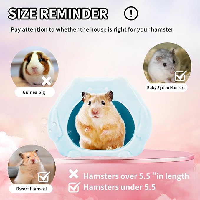 Bear-Shaped Hamster Hideout &amp; Food Bowl Set - Ceramic Habitat for Syrian Dwarf Hamsters, Mice, Gerbils - All-Season Use, Chew-Proof Ceramic House and Feeding Dish for Small Pets(Blue)