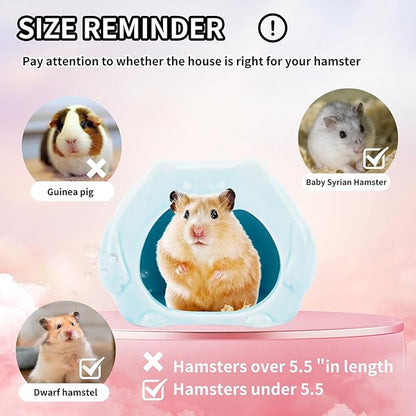 Bear-Shaped Hamster Hideout &amp; Food Bowl Set - Ceramic Habitat for Syrian Dwarf Hamsters, Mice, Gerbils - All-Season Use, Chew-Proof Ceramic House and Feeding Dish for Small Pets(Blue)