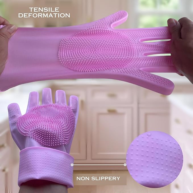 Grooming Gloves for Cats &amp; Dogs - Pet Hair Removal Glove, Silicone Brush for Dog or Cat Washing, Puppy Bath Supplies for Shedding Cleaning Bathing &amp; Massage, Fur Remover Mitt, Shower Shampoo Scrub