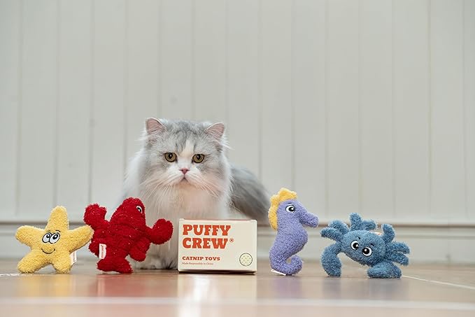 4 Pack Interactive Catnip Cat Plush Toy, Ocean Theme Set, 5&