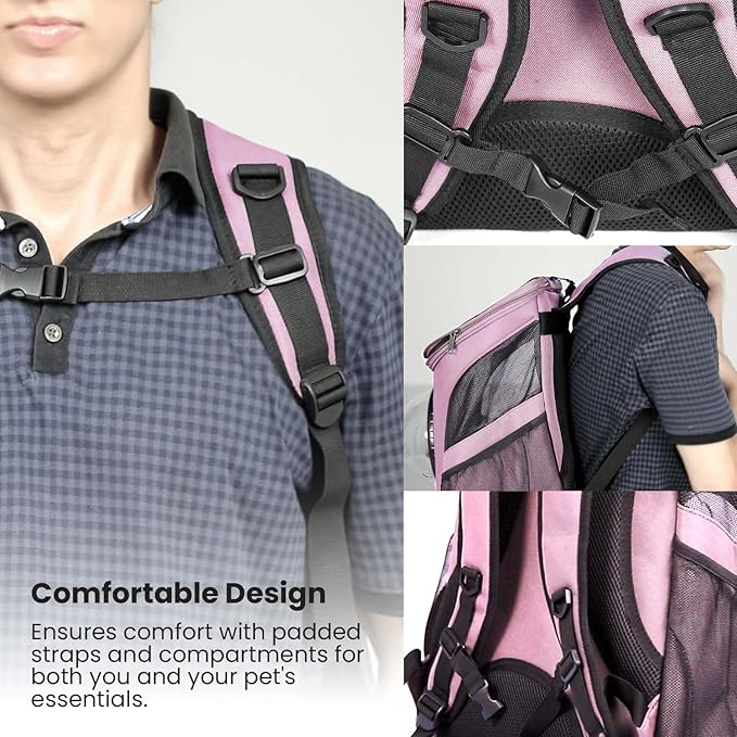 Cat Backpack Carrier, Airline Approved, Space Capsule Bubble Design, Ideal for Cats &amp; Dogs up to 28-35 lbs, with Strong Straps, Safety Zippers, Mesh, Comfortable for Hiking &amp; Travel (Pink)