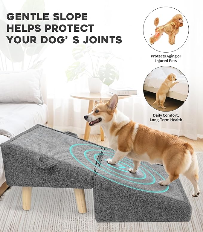 Dog Stairs for Small Dogs and Cats – 2-in-1 Dog Ramp for Bed and Couch, 16.5&
