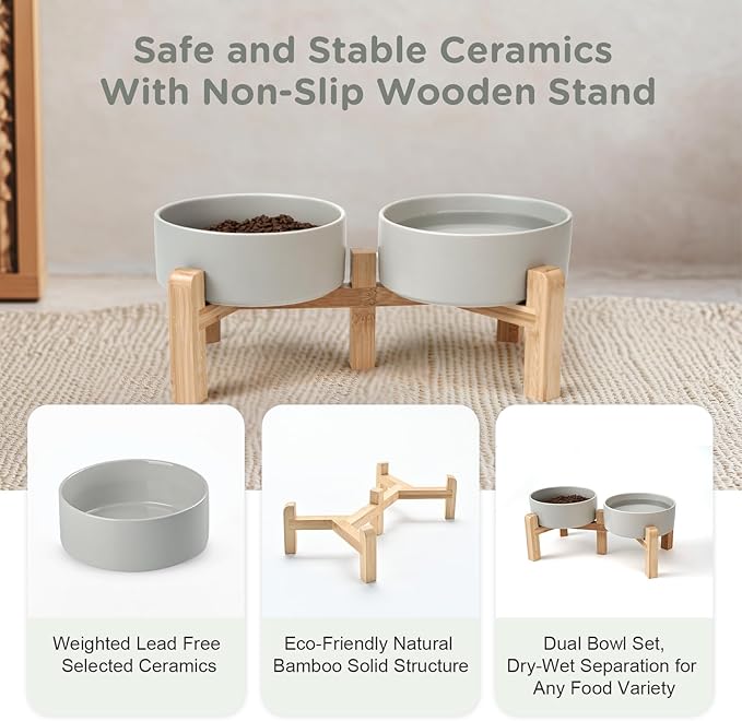 SPUNKYJUNKY Elevated Dog Bowls Ceramic, 5.1&